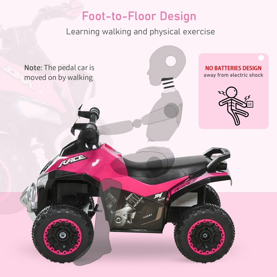 image 1 of HOMCOM No Power Quad Toddler Ride on Car Foot-to-Floor Sliding Pink