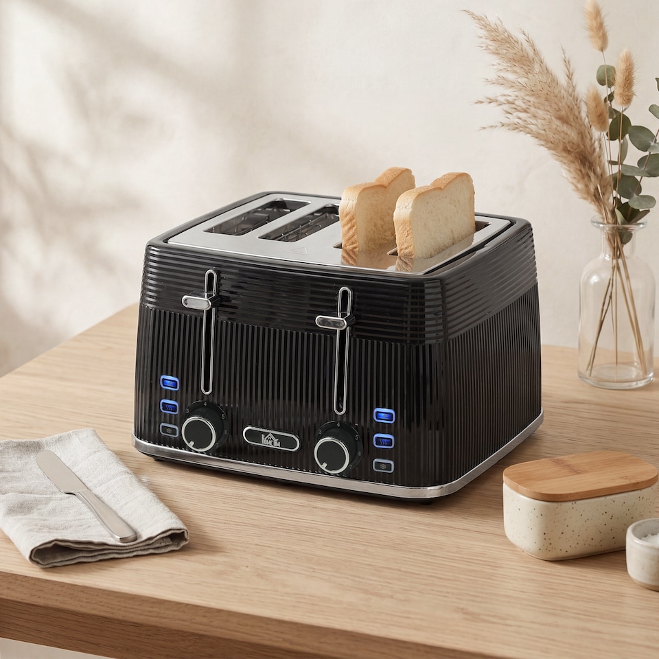 image 1 of HOMCOM 4 Slice Electric Toaster with 7 Browning Levels, 1860W, Black