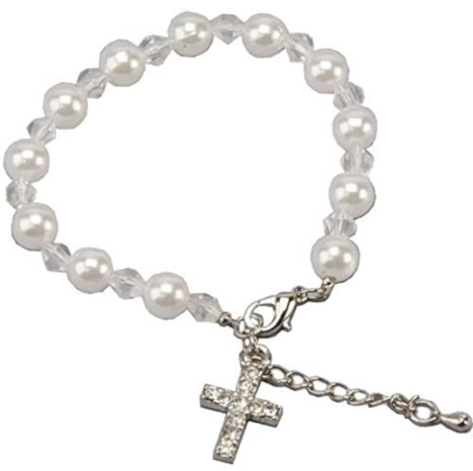 image 1 of On Your Confirmation Child's Pearl and Cross Bracelet