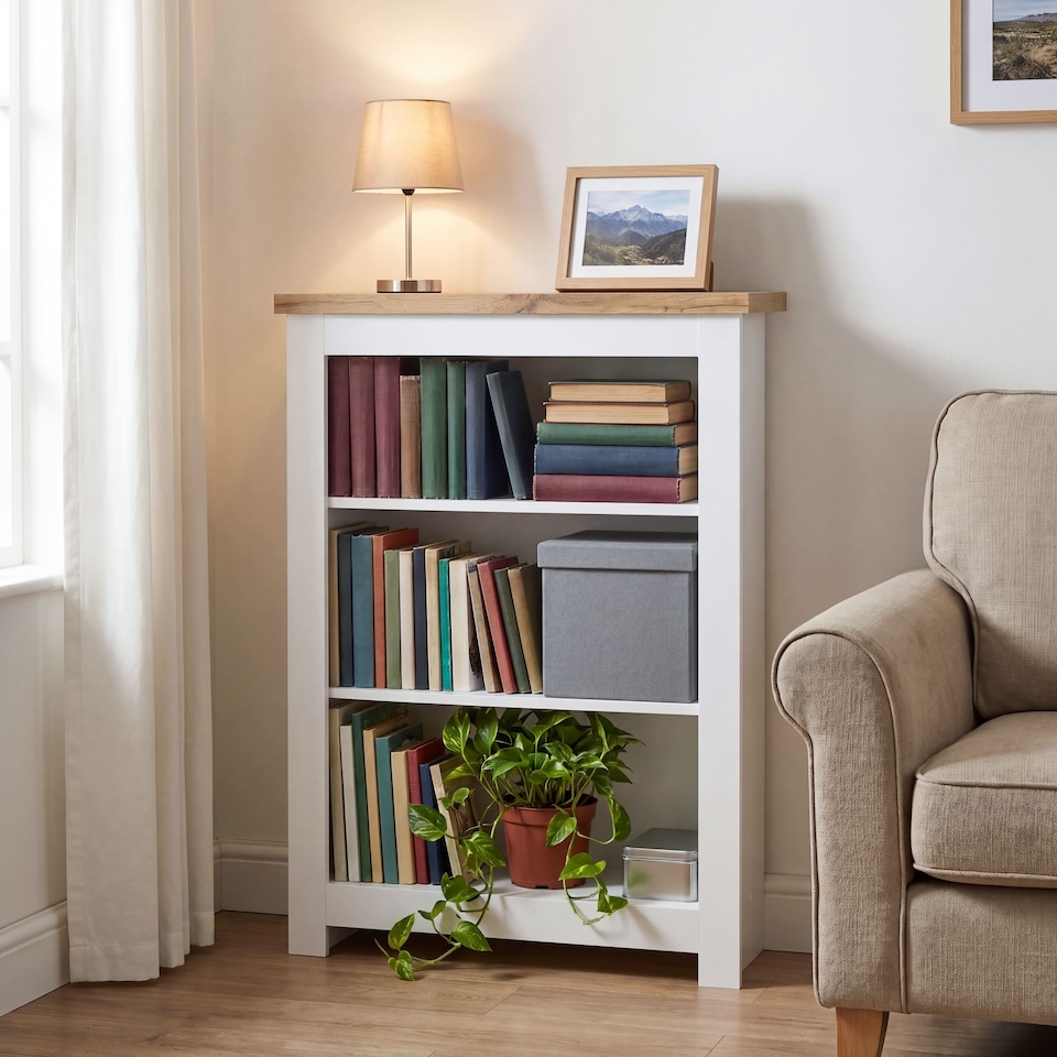 image 1 of Vida Designs Arlington 3 Tier Bookcase Shaker Style Display Storage, White & Oak