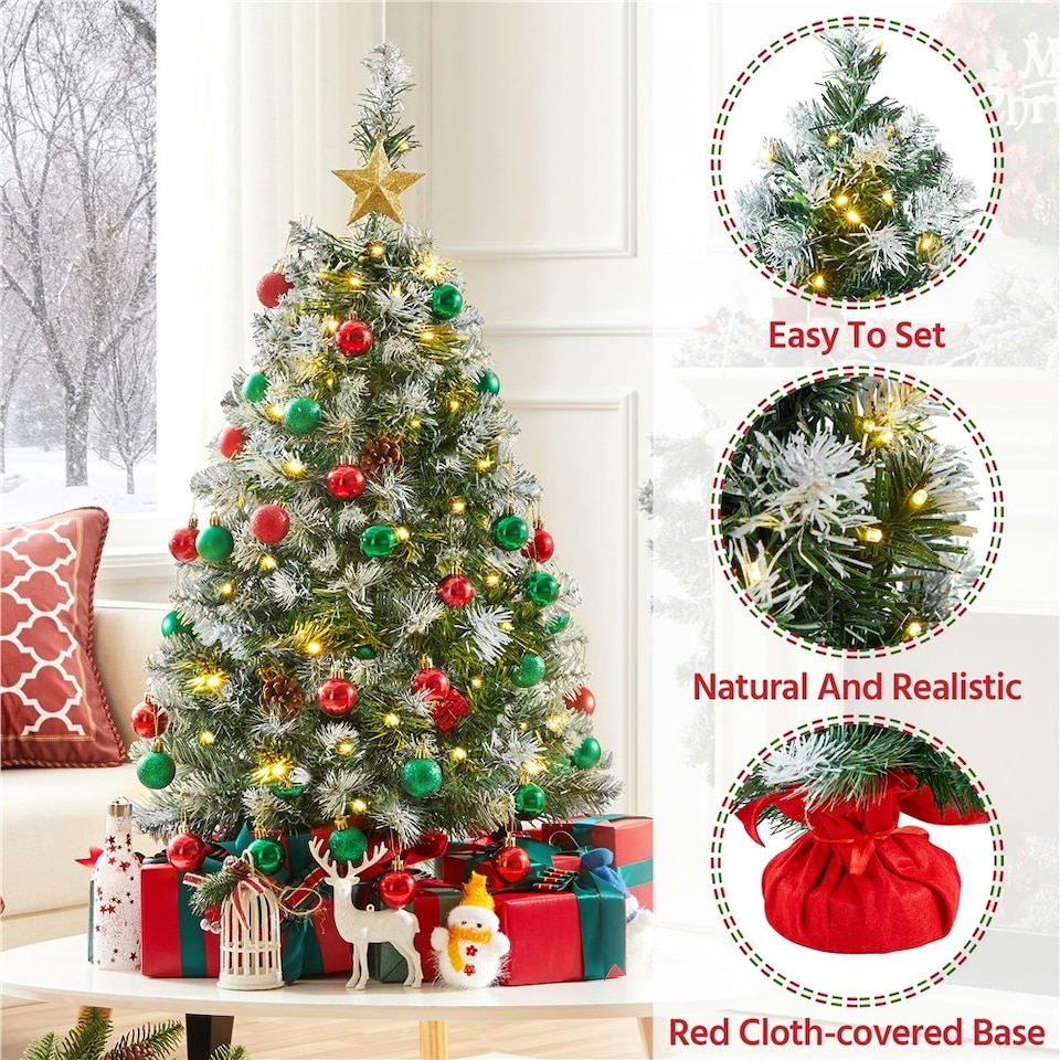 image 1 of Yaheetech Pre-Lit Frosted Mini Christmas Tree with Cement Base