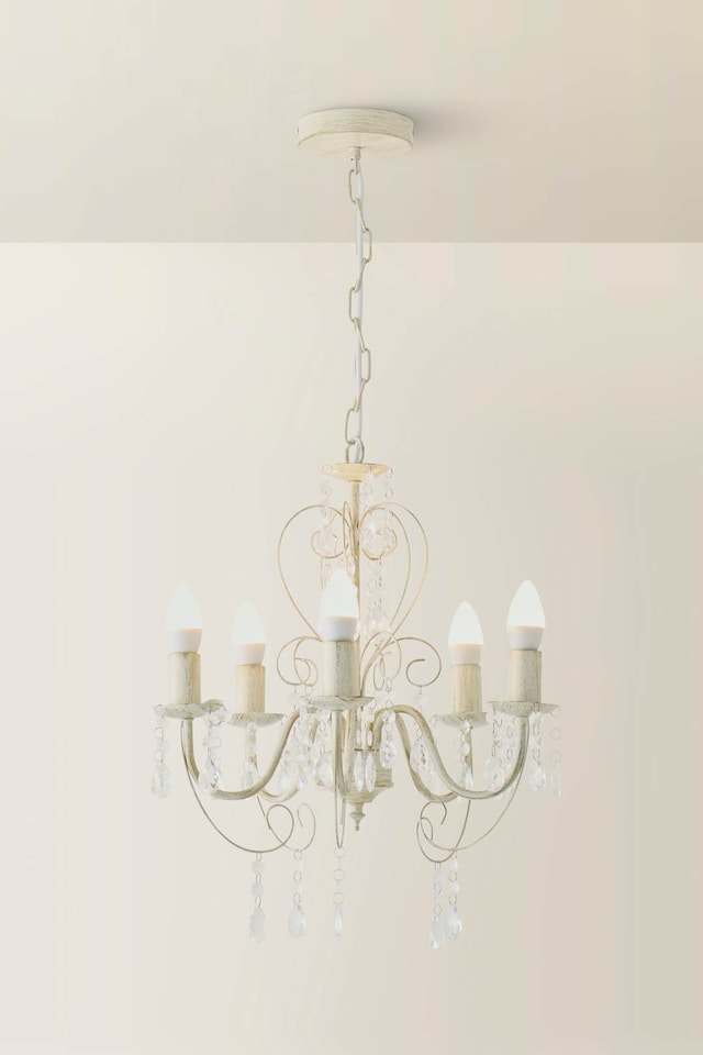 image 1 of ValueLights Lille Pair 5 Way Distressed White Pendant Ceiling Lights Chandeliers | White