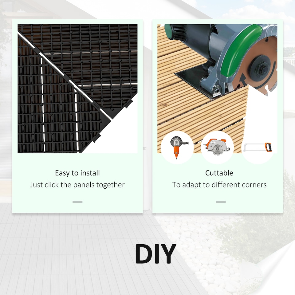 image 1 of Outsunny 9 Pcs Interlocking Flooring Tiles for Patio, Balcony, Hot Tub, Yellow