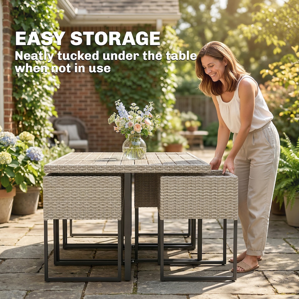 image 1 of Outsunny Rattan Garden Furniture Set, Rattan Table and Chairs with Cushions | Grey | Light Grey | Table: 170 x 165 x 75 cm; Chair: 52 x 50 x 68 cm
