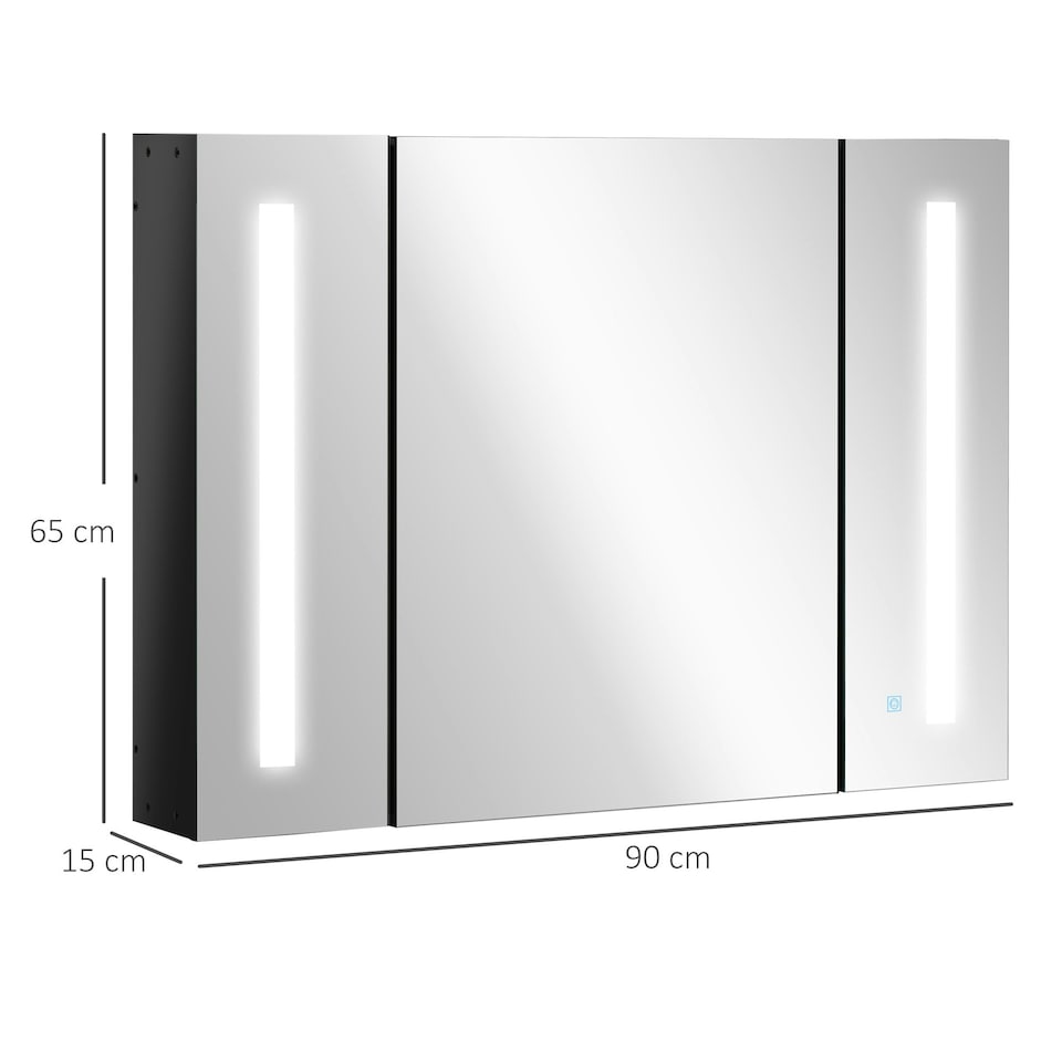 image 1 of kleankin LED Bathroom Mirror Cabinet with Shelves Wall Mount High Gloss Black