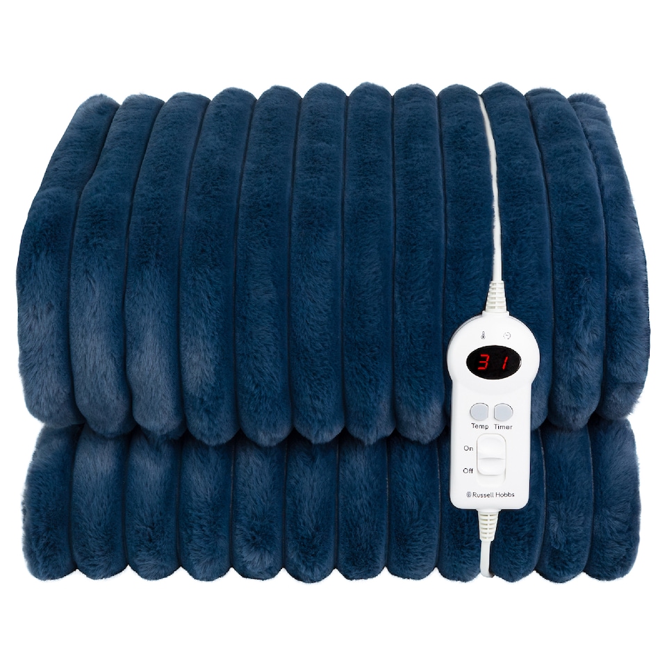 image 1 of Russell Hobbs RHHT1005BLU Electric Blanket Blue Heated Throw Faux Fur & Sherpa