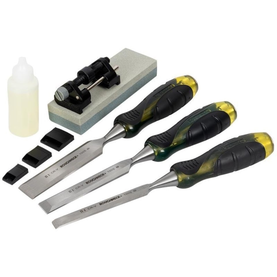 Roughneck Bevel Edge Chisel & Sharpening Kit, 6 Piece - Multi Colour - One Size