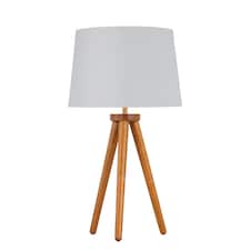 Voyage - Dark Oak Table Lamp Bedside Light with White & Silver Shade | Brown | White | Large | 1