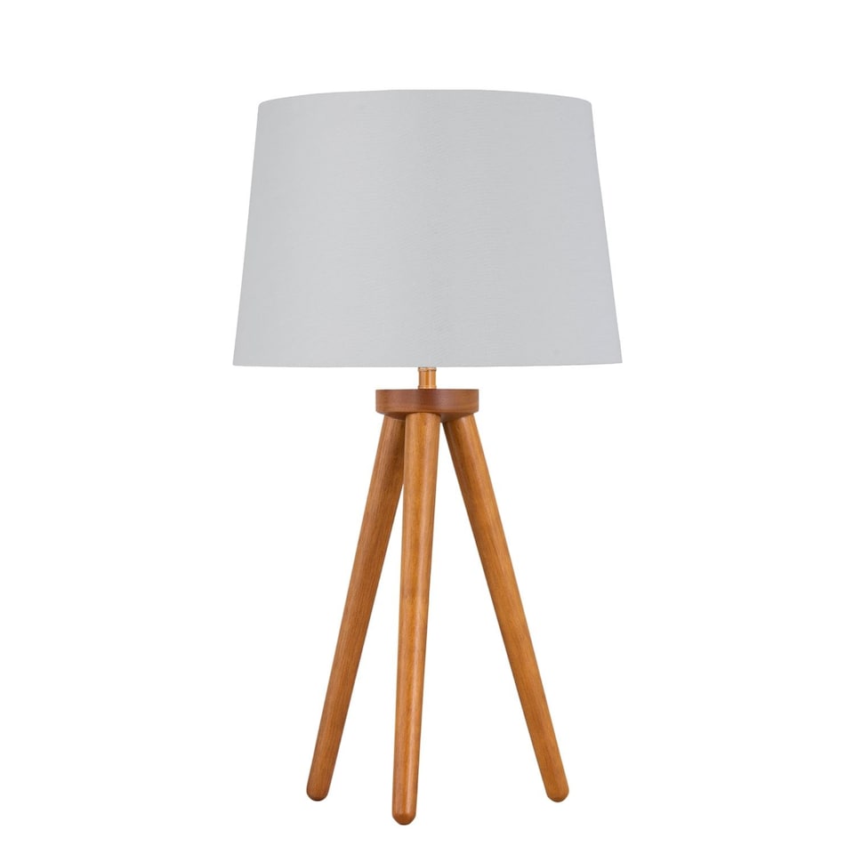 image 1 of Voyage - Dark Oak Table Lamp Bedside Light with White & Silver Shade | Brown | White | Large | 1