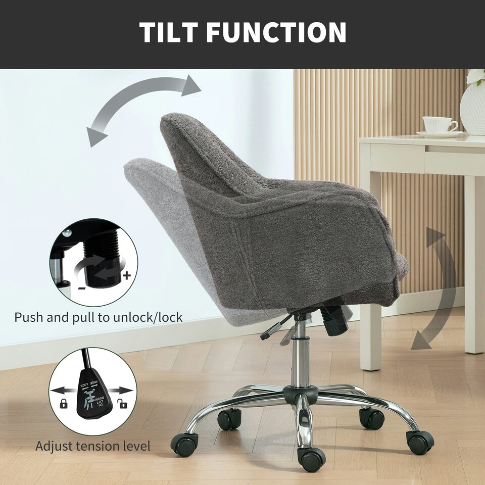image 1 of HOMCOM Modern Velvet Office Desk Chair for Bedroom, Living Room, Grey Grey