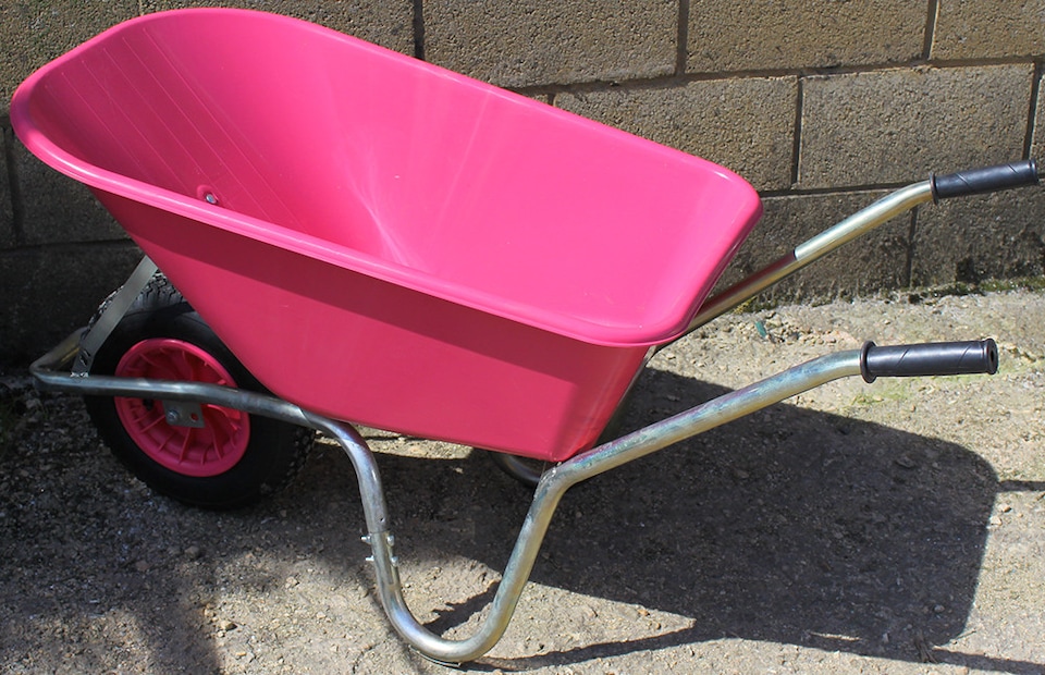 image 1 of Big Mucker Wheelbarrow Pink With 120kg, Strong Deep Plastic Pan, Twin Handles, Pneumatic Wheel