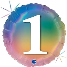 Age 1 Colourful Rainbow Holographic Round Foil Helium Balloon 46cm / 18 in