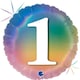 image 1 of Age 1 Colourful Rainbow Holographic Round Foil Helium Balloon 46cm / 18 in