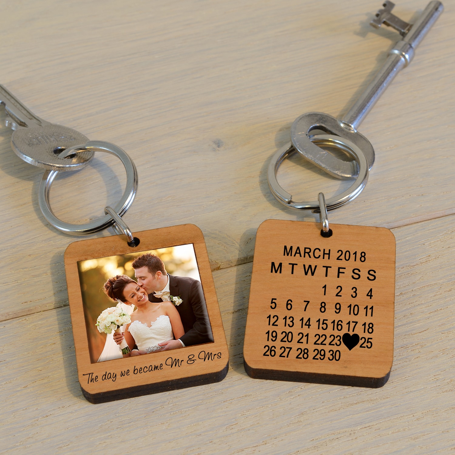 Uniqueful Personalised The Day We Became Mr & Mrs Photo Upload Key Ring in Brown