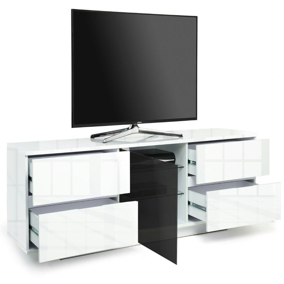 image 1 of Centurion Supports AVITUS ULTRA Remote Friendly BeamThru Gloss White with 4-White Drawers 32"-65" Flat Screen TV Cabinet White