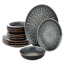 12pc Starburst Reactive Glaze Dinner Set