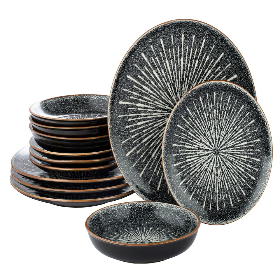 image 1 of 12pc Starburst Reactive Glaze Dinner Set