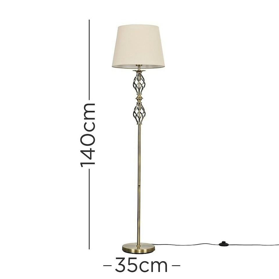 image 1 of ValueLights Traditional Style Antique Brass Double Twist Floor Lamp With Beige Shade