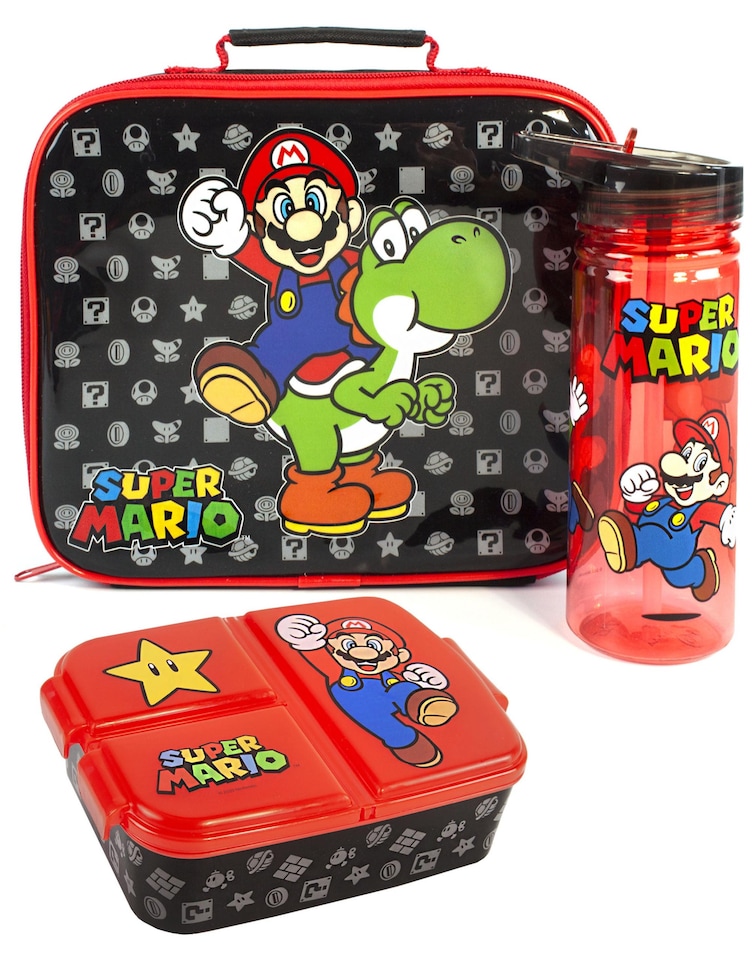 image 1 of Nintendo Super Mario Yoshi Kids Lunch Box Set | BPA-Free Water Bottle 580ML, Snack Pot & School Food Bag | Durable Plastic Containers for Daily Packed Lunches & Picnics