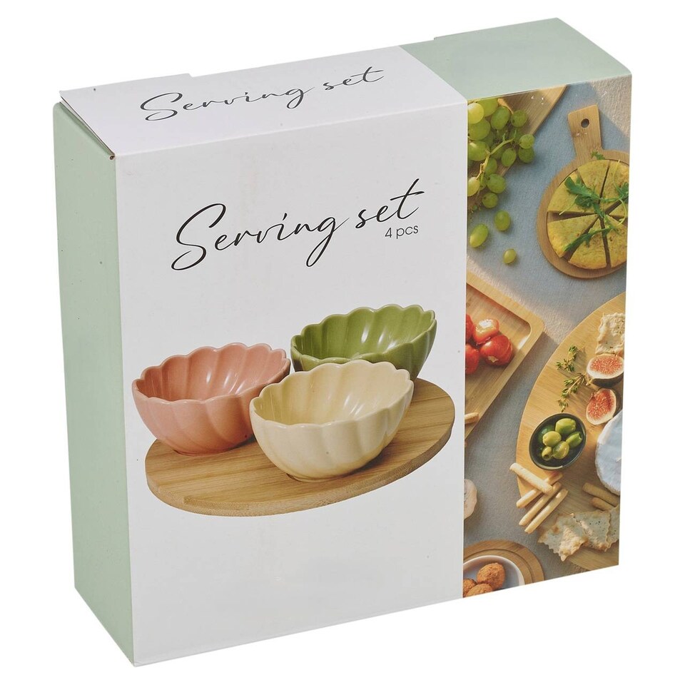 image 1 of Ceramic Bowl Set Flower Shape Pastel Serving Modern Dish Set | Multi | Multicoloured | 4 Pcs | 1