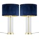 image 1 of Set of 2 Aura - Satin Brass Lamps with Navy Blue Pleated Velvet Shades Bronze | Blue