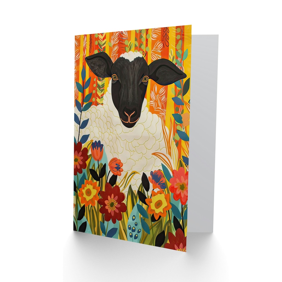 image 1 of Bohemian Vibrant Trippy Flower Pattern Sheep Him Her Birthday Card