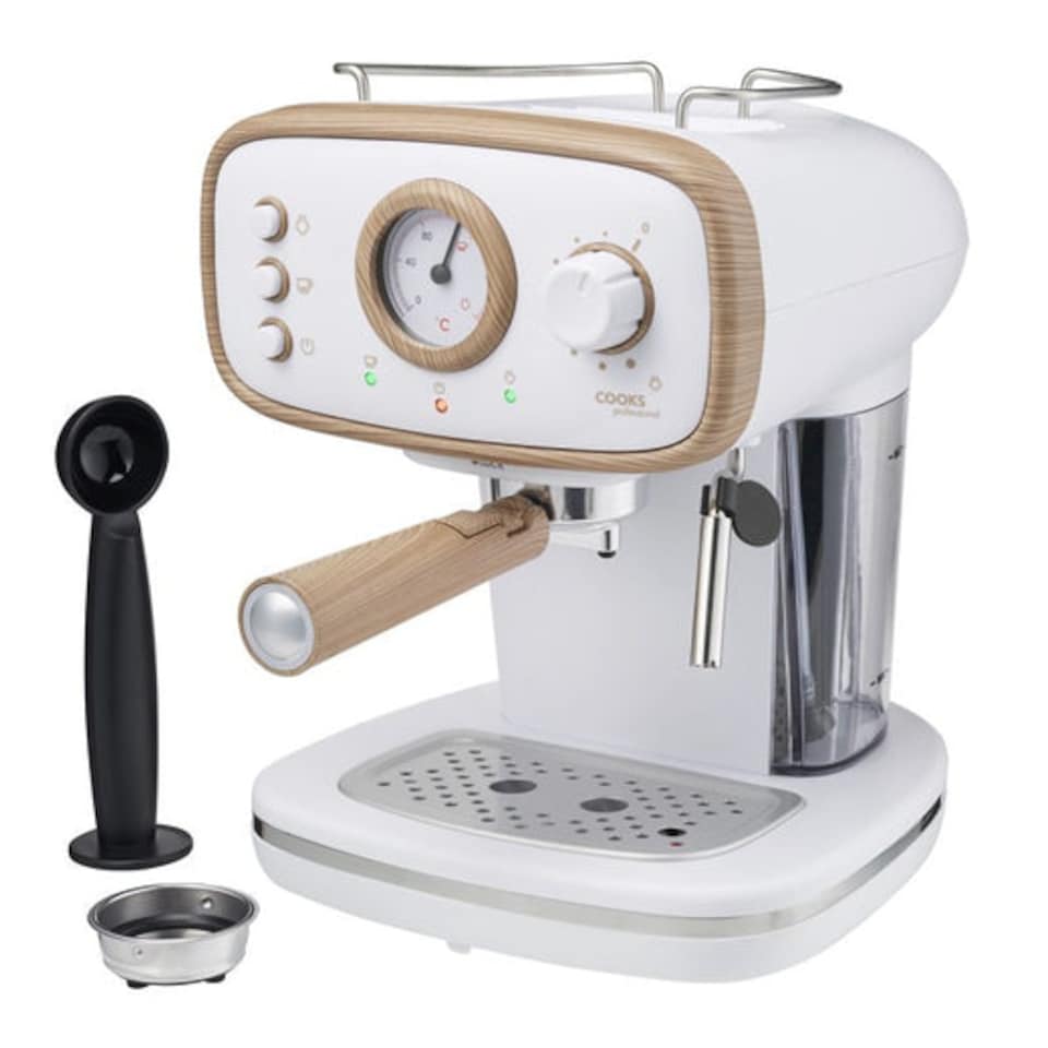 image 1 of Cooks Professional 15-Bar Retro Espresso Coffee Machine 1.2L with Frothing Steam Wand | White | Nordic White