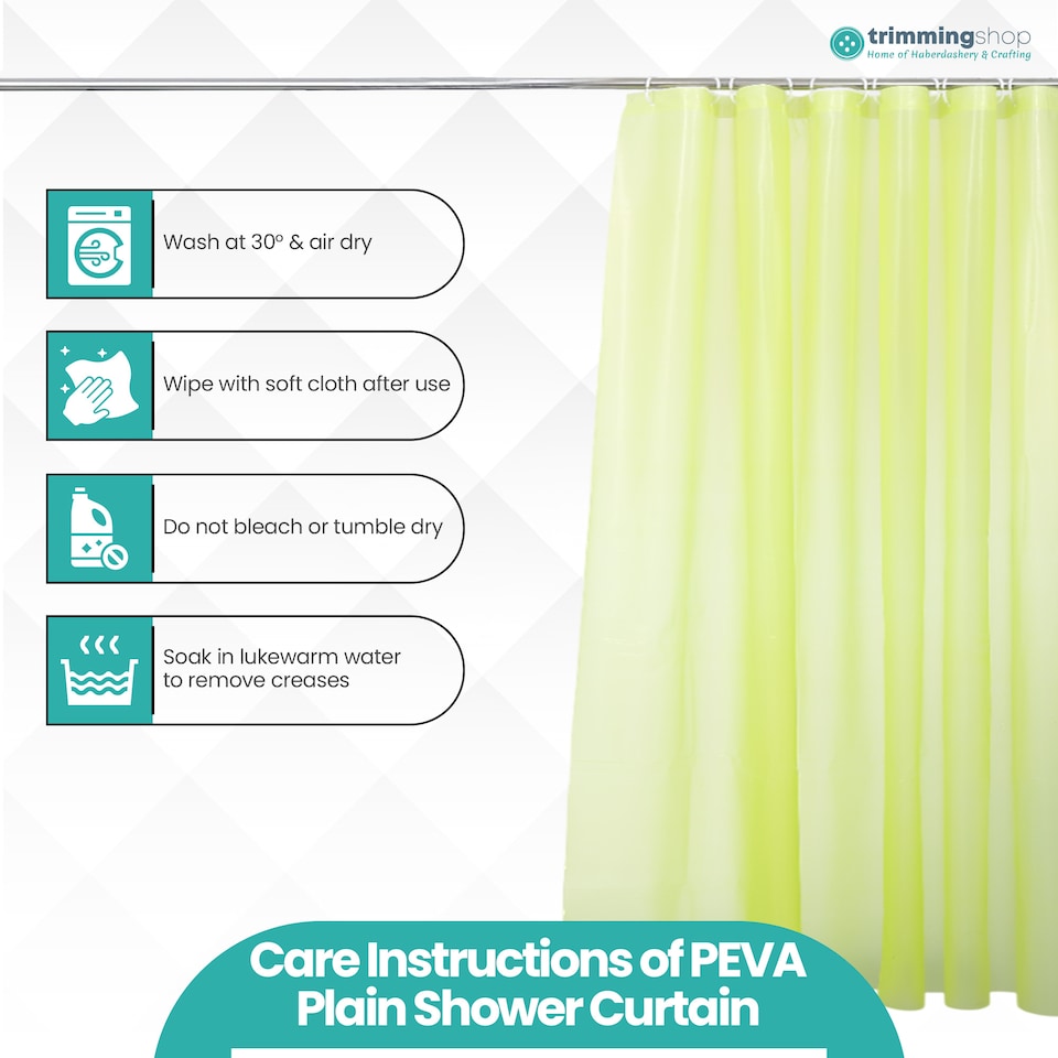 image 1 of PEVA Plain Mould & Mildew Resistant Shower Curtain with 12 Hooks - 180x180cm