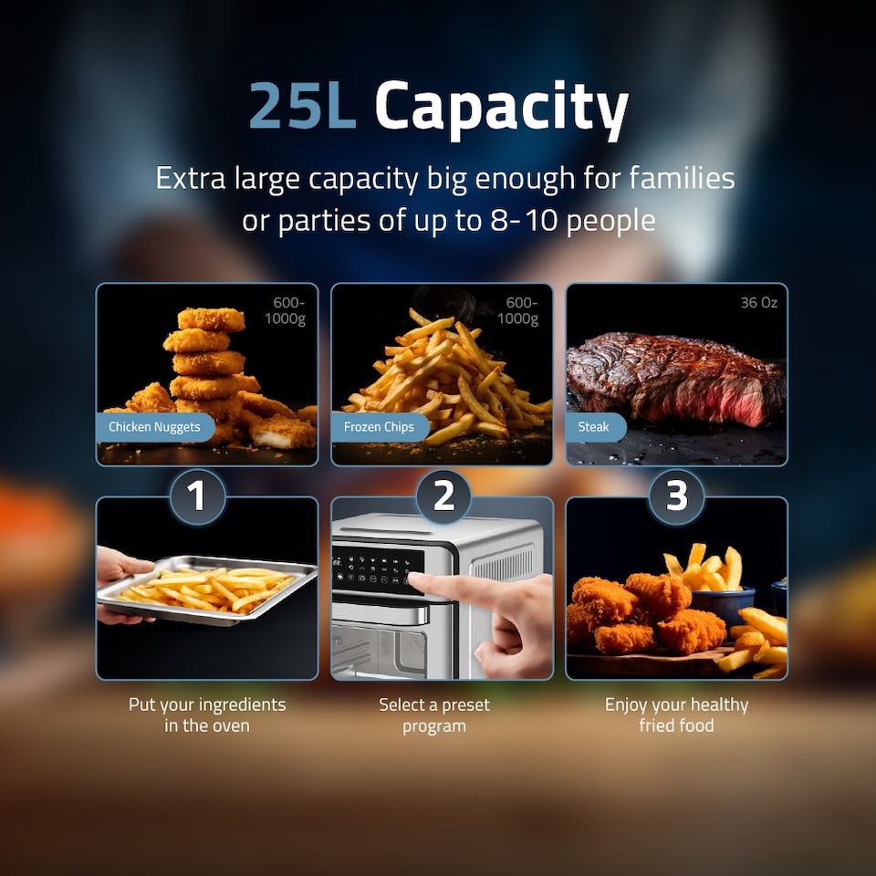 image 1 of Cookology 25L Air Fryer Oven with Touch Controls - CAF250DI Stainless Steel