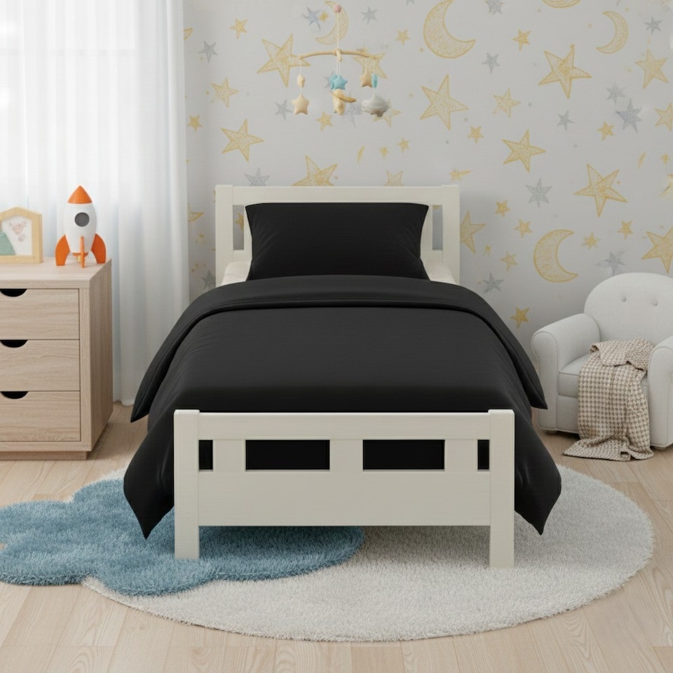 image 1 of Flannelette Cotton Cot Bed Duvet Cover Set Brushed Warm Bedding Set | Black | Toddler