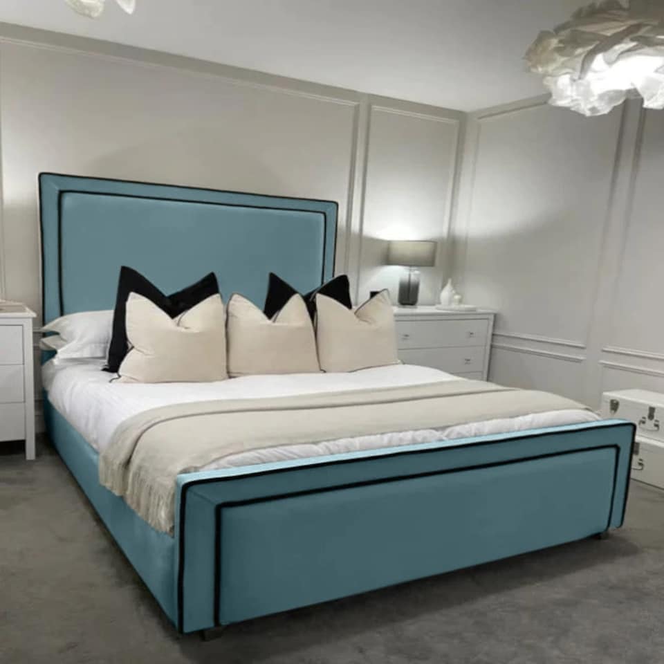 Bianca Plush Duck Egg King Bed Frame - Duck Egg