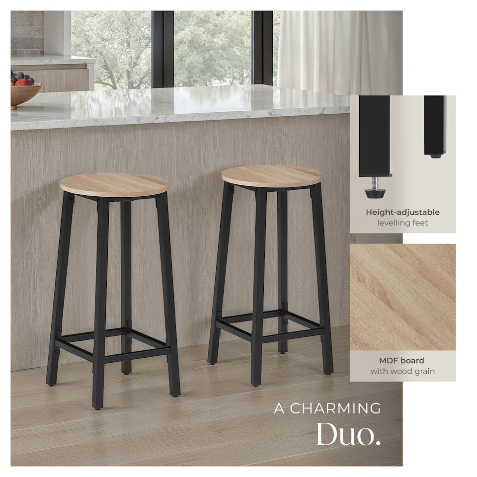 image 1 of 2 Bar stools Corby | Brown | industrial wood light, oak Sonoma | 32 x 32 x 66 cm | 2