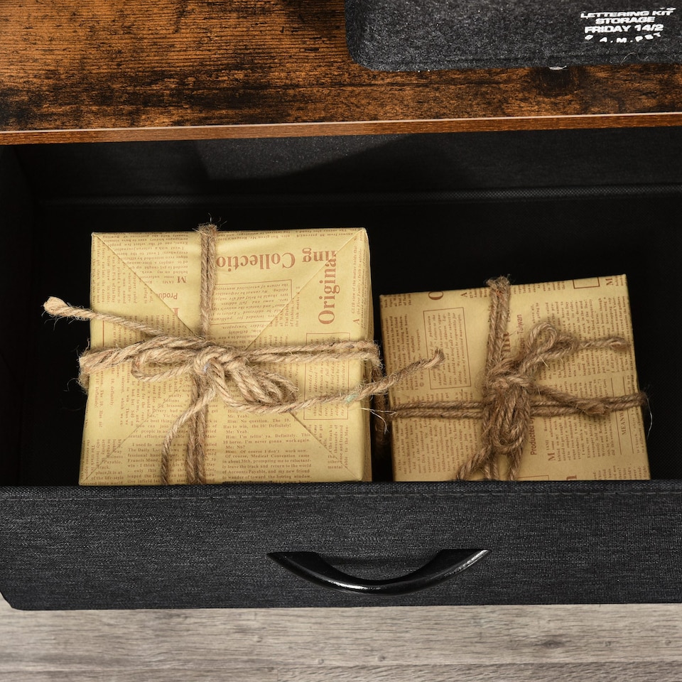 image 1 of HOMCOM TV Stand Cabinet up to 47-inch, TV Unit with 2 Foldable Linen Drawers, Open Shelf for Living Room, Bedroom, Entertainment Room, Rustic Brown