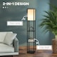 image 3 of HOMCOM Floor Lamp with Shelves and Top Light, Modern Corner Standing Lamp with TC Fabric Lampshade for Living Room, Bedroom, Bulb not Included, Black