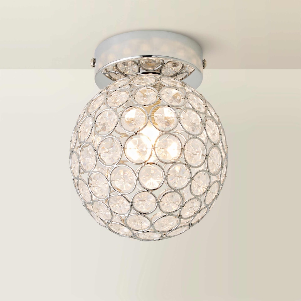 image 1 of ValueLights Ella Chrome Sphere Globe Jewel Flush Ceiling Light | Chrome
