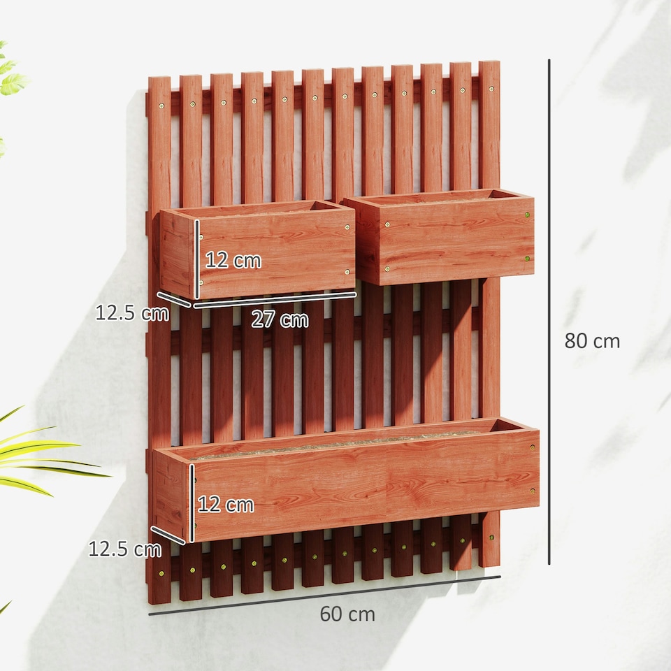 image 1 of Outsunny Wooden Garden Planters with Trellis Wall-mounted Raised Bed Brown