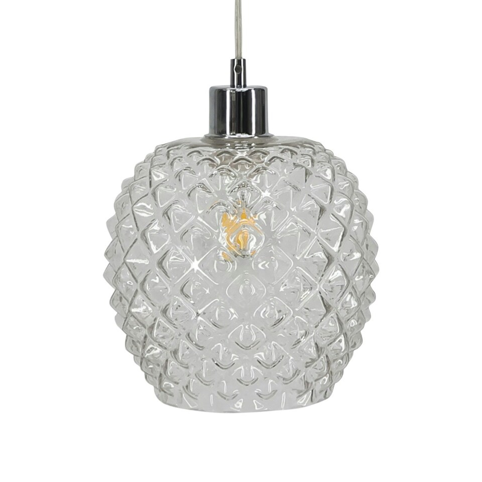 image 1 of First Choice Lighting Set of 2 Baine Clear Textured Glass with Chrome Pendant Fittings Chrome | Red
