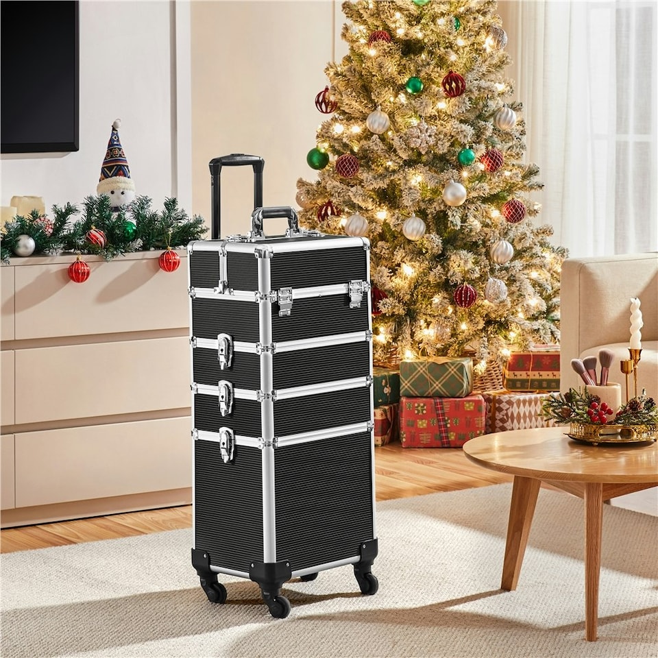 image 1 of Yaheetech 4-In-1 Rolling Makeup Trolley Case Aluminum Black | Black