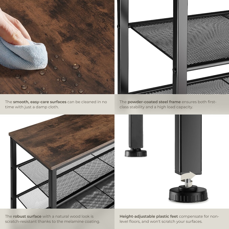 image 1 of Shoe Rack Newport - surface shelf and 3 grid shelves, industrial style | Brown | Industrial wood dark, rustic | 80,50 x 30,50 x 72,50 cm | 1