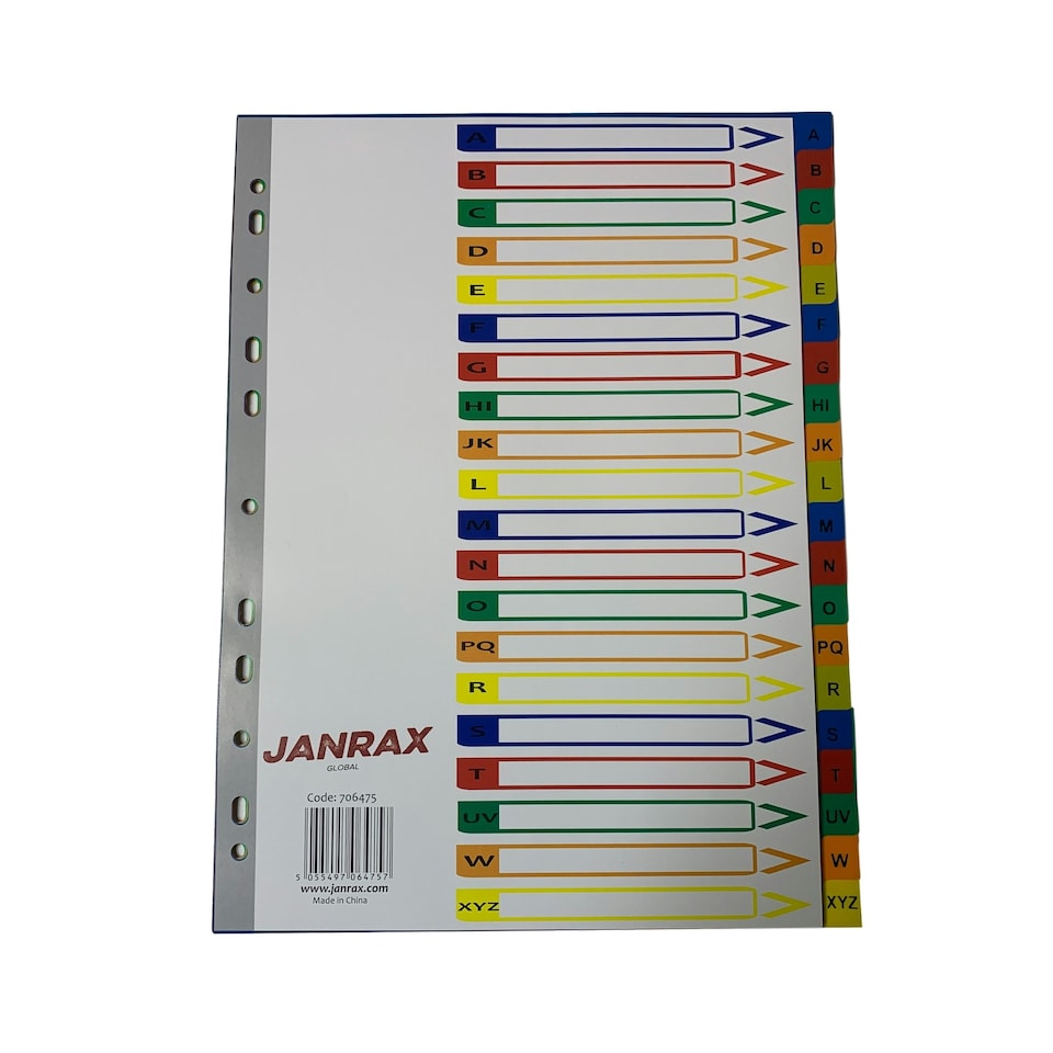image 1 of A4 A-Z 20 Part Polypropylene Dividers with Reinforced Index Cover