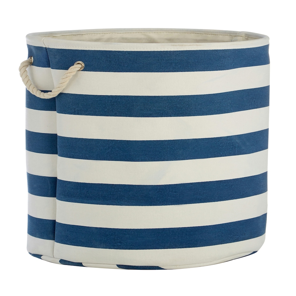 image 1 of Nautical Blue And White Stripes Laundry Hamper Blue