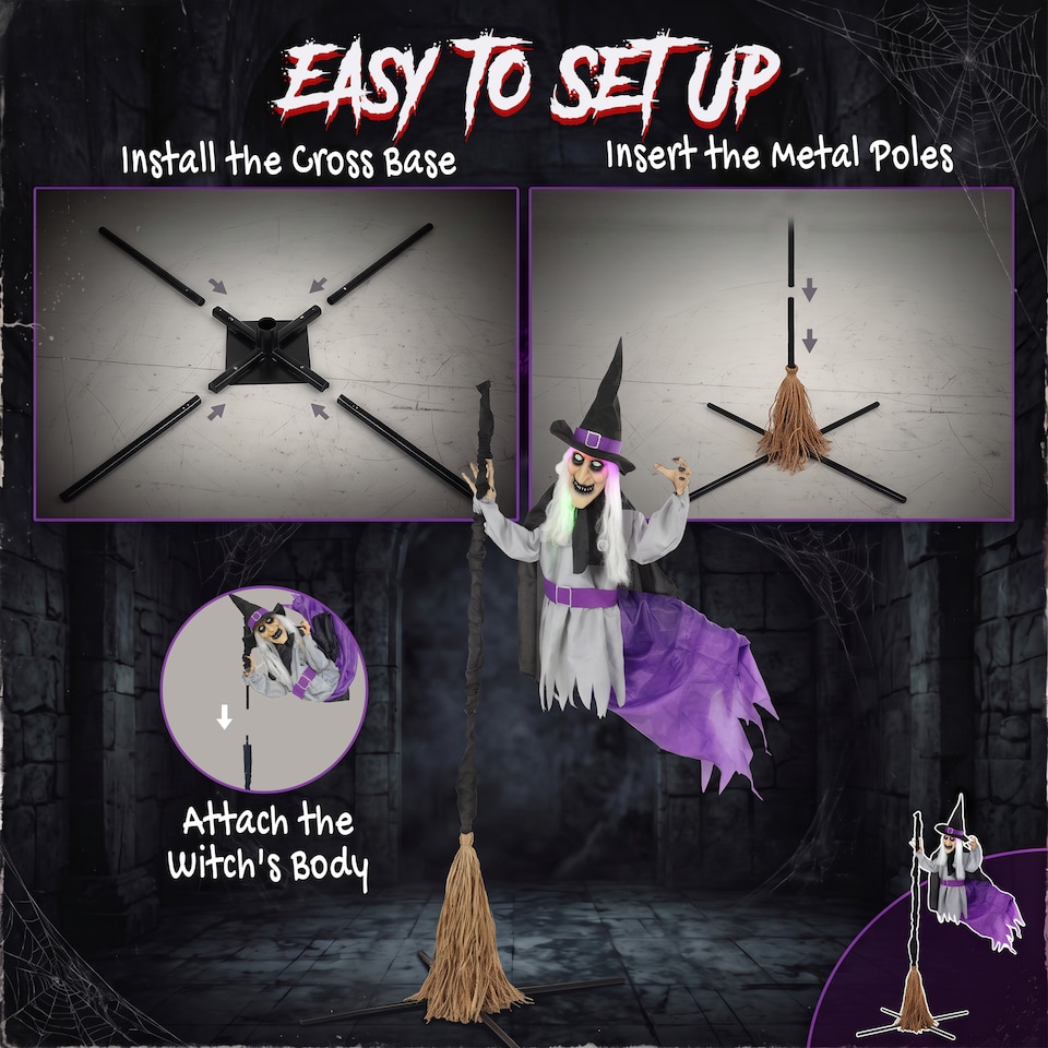 image 1 of HOMCOM 200cm Life Size Animated Witch, Scary Halloween Animatronic Decor