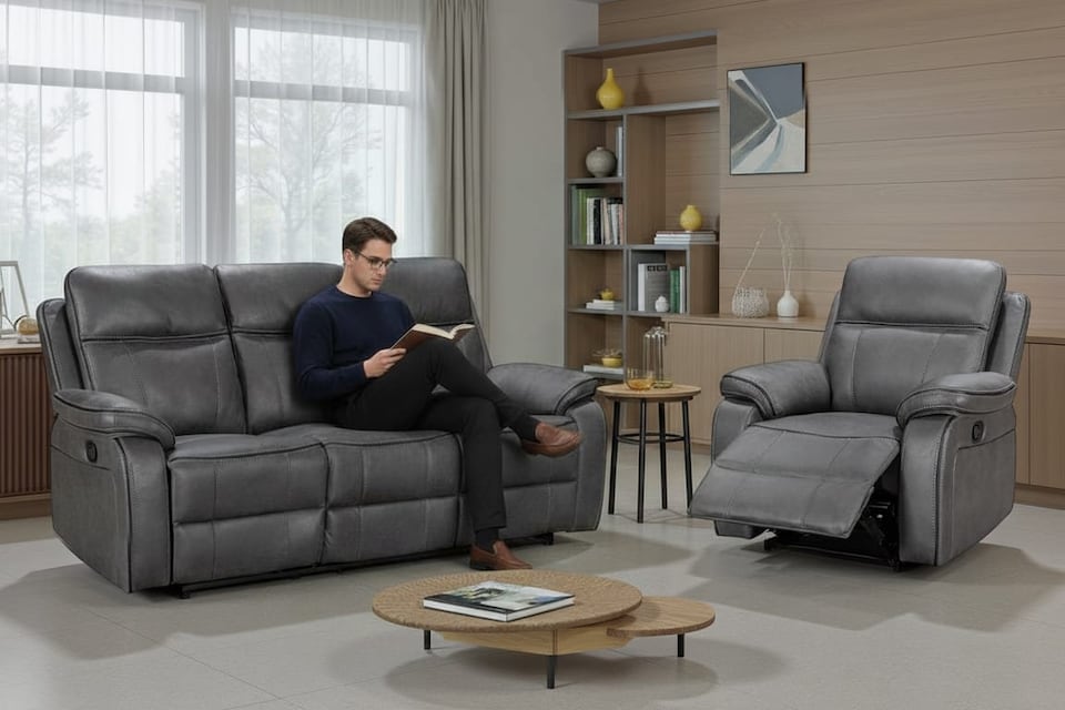 image 1 of Faux Leather Grey Manual Recliner Chair VEGAS