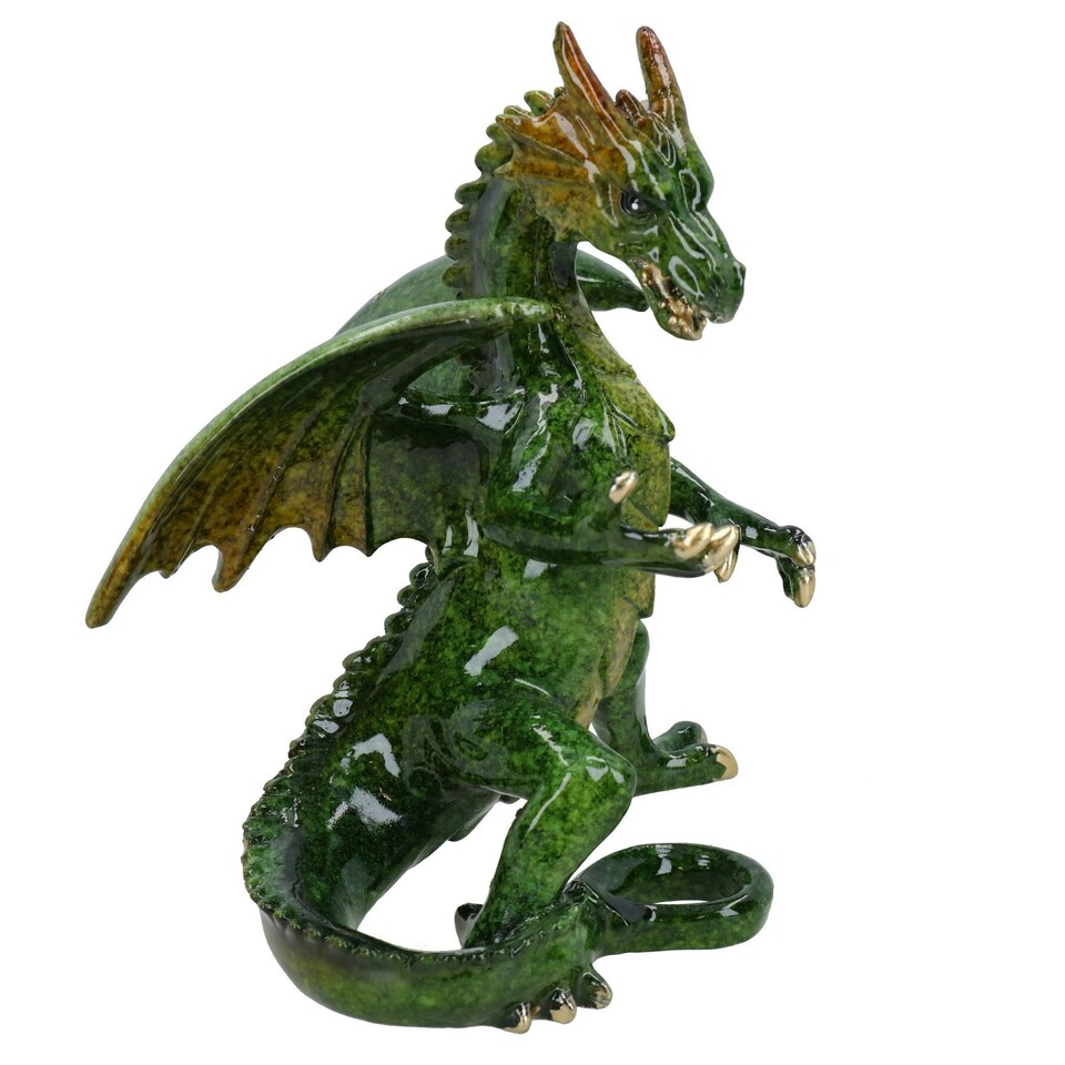 image 1 of Green Standing Dragon Resin Fantasy Sculpture Statue House Ornament Figurine