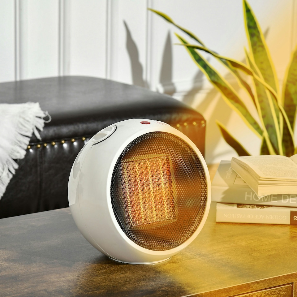image 1 of HOMCOM Table Top Space Heater, Ceramic Electric Heater with 3 Heating Mode White