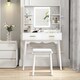 image 1 of HOMCOM Dressing Table with LED Lighted Mirror and Cushioned Stool White | White | Gold | 80W x 40D x 137.5H cm