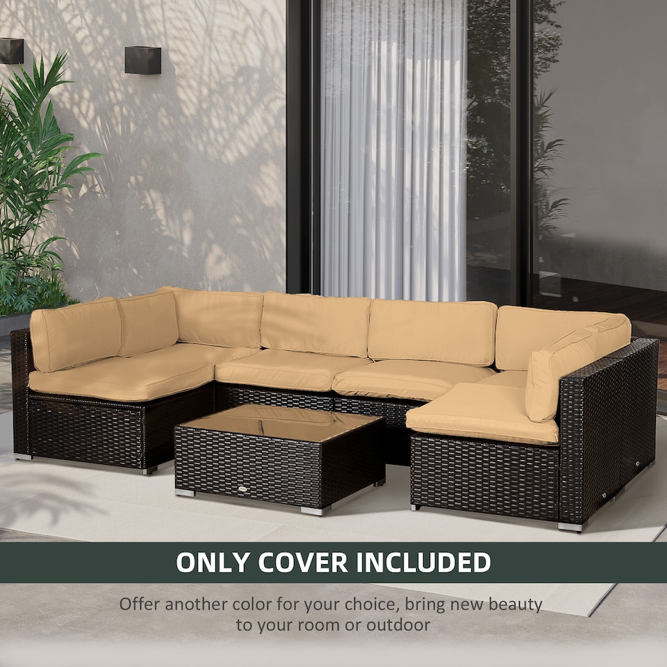 image 1 of Outsunny Garden Rattan Sofa Set Polyester Cover Replacement No Cushion | White | Beige | 1