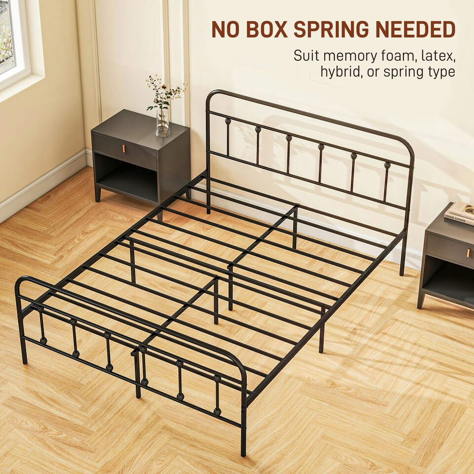 image 1 of HOMCOM 4ft6 Metal Double Platform Bed Frame w/ Underbed Storage Black