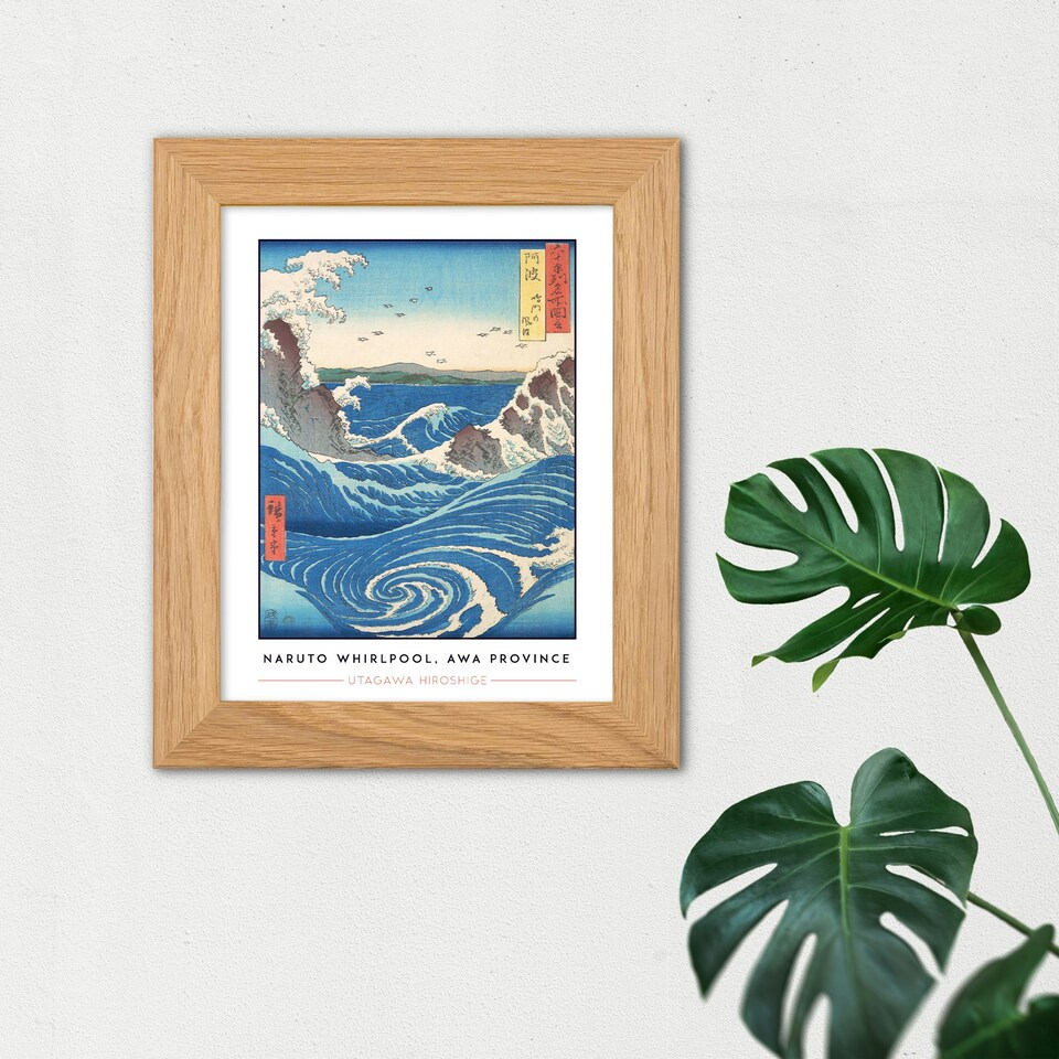 image 1 of Utagawa Hiroshige Naruto Whirlpool Awa Province Art Oak Wood Framed Wall Print | Blue