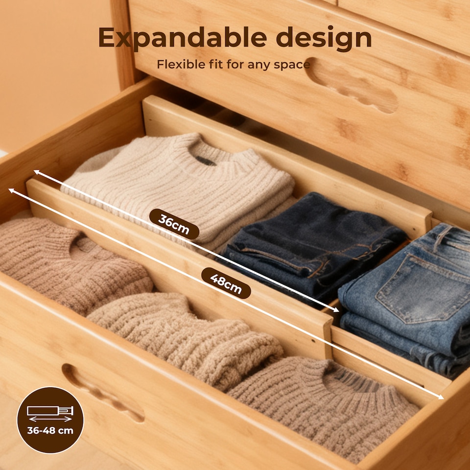 image 1 of Levede Adjustable Drawer Divider Bamboo 4PC Expandable Organisers Spring